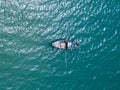 Fishing boat in The Sea. Bird eye view from drone Royalty Free Stock Photo